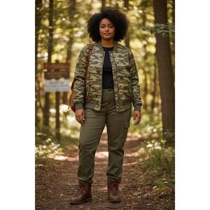 Torrid Women's Size 3 Satin Green Camo Pink Lining Bomber Baseball Jacket 22/24